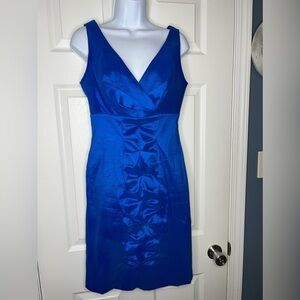 Calvin Klein Sz 6 Blue Taffeta Sheath Dress Cocktail S V-Neck *flaw